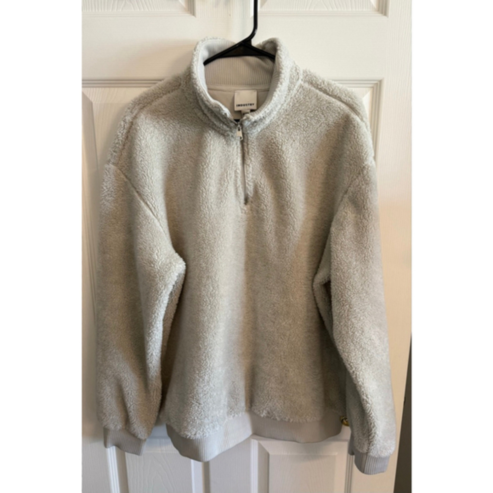 Industry Women's Fleece Quarter Zip Sherpa Pullover Grayish Beige Size XL